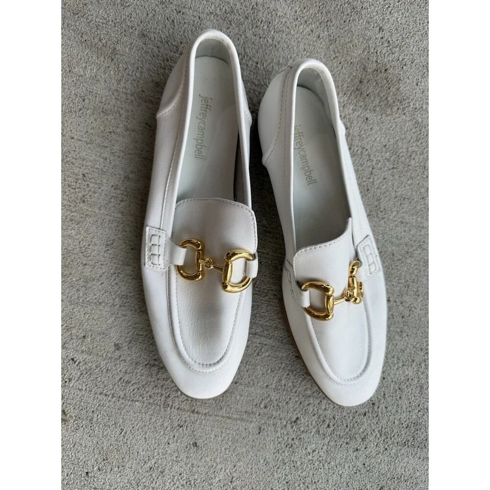 Jeffrey Campbell Horsebit Loafers Shoes White Gold Size 8.5 Women